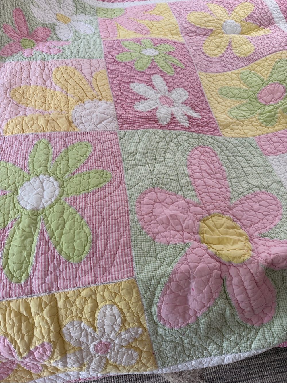 Pastel Floral Patchwork Quilt - Pink, Yellow & Green